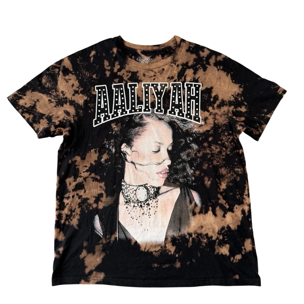 Aaliyah Graphic T Shirt L Bleach Tie Dye R&B Hip Hop 90s Y2K Streetwear
